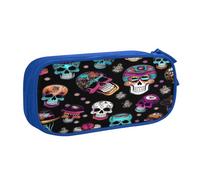 njkhbolk Trousse de papeterie portable avec impression de style sucre et crânes, grande capacité, double couche avec fermeture éclair