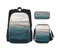 njkhbolk Within The Tides Print Ensemble sac à dos 3 en 1 avec sac à déjeuner et trousse à crayons, convient pour le travail, les pique-niques, les voyages, noir, One Size