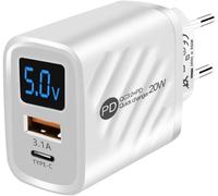njmks-Chargeur USB C 20 W Multiple Avec PD&USB-A, Type C Rapide, Prise d'Alimentation Avec Écran LCD Pour IOS 15 Pro Max/14/11
