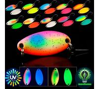 Njord Kalastus Lot de 10 cuillères lumineuses UV actives et auto-luminescentes pour truite - Dans une boîte à Spoonbox - Clignotants pour truite, pêche, truite, pêche (3,5 g UV-Glow)