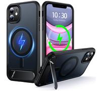 NJROW Magnétique Coque pour iPhone 11 [Support & Chargement sans Fil 2en1] [Flat Béquille Dissimulée] [Militaire Antichoc] Silicone Souple Mat Translucide Case Mince, Noir