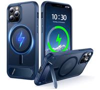 NJROW Magnétique Coque pour iPhone 12/pour iPhone 12 Pro [Support & Chargement sans Fil 2en1] [Flat Béquille Dissimulée] [Militaire Antichoc] Silicone Souple Mat Translucide Case Mince, Bleu