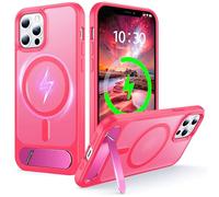 NJROW Magnétique Coque pour iPhone 12/pour iPhone 12 Pro [Support & Chargement sans Fil 2en1] [Flat Béquille Dissimulée] [Militaire Antichoc] Silicone Souple Mat Translucide Case Mince, Rose