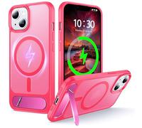 NJROW Magnétique Coque pour iPhone 13/pour iPhone 14 [Support & Chargement sans Fil 2en1] [Flat Béquille Dissimulée] [Militaire Antichoc] Silicone Souple Mat Translucide Case Mince, Rose