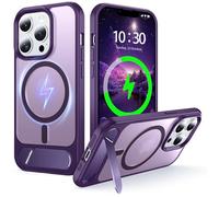 NJROW Magnétique Coque pour iPhone 13 Pro Max [Support & Chargement sans Fil 2en1] [Flat Béquille Dissimulée] [Militaire Antichoc] Silicone Souple Mat Translucide Case Mince, Violet