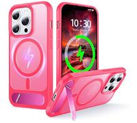 NJROW Magnétique Coque pour iPhone 13 Pro [Support & Chargement sans Fil 2en1] [Flat Béquille Dissimulée] [Militaire Antichoc] Silicone Souple Mat Translucide Case Mince, Rose