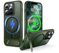 NJROW Magnétique Coque pour iPhone 13 Pro [Support & Chargement sans Fil 2en1] [Flat Béquille Dissimulée] [Militaire Antichoc] Silicone Souple Mat Translucide Case Mince, Vert