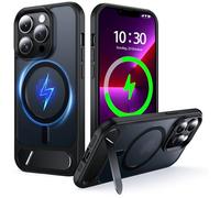NJROW Magnétique Coque pour iPhone 13 Pro [Support & Chargement sans Fil 2en1] [Flat Béquille Dissimulée] [Militaire Antichoc] Silicone Souple Mat Translucide Case Mince, Noir