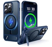 NJROW Magnétique Coque pour iPhone 13 Pro [Support & Chargement sans Fil 2en1] [Flat Béquille Dissimulée] [Militaire Antichoc] Silicone Souple Mat Translucide Case Mince, Bleu