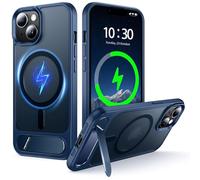 NJROW Magnétique Coque pour iPhone 14 Plus [Support & Chargement sans Fil 2en1] [Flat Béquille Dissimulée] [Militaire Antichoc] Silicone Souple Mat Translucide Case Mince, Bleu