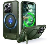NJROW Magnétique Coque pour iPhone 14 Pro Max [Support & Chargement sans Fil 2en1] [Flat Béquille Dissimulée] [Militaire Antichoc] Silicone Souple Mat Translucide Case Mince, Vert