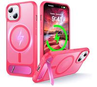 NJROW Magnétique Coque pour iPhone 15 [Support & Chargement sans Fil 2en1] [Flat Béquille Dissimulée] [Militaire Antichoc] Silicone Souple Mat Translucide Case Mince, Rose