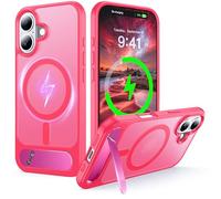 NJROW Magnétique Coque pour iPhone 16 Plus [Support & Chargement sans Fil 2en1] [Flat Béquille Dissimulée] [Militaire Antichoc] Silicone Souple Mat Translucide Case Mince, Rose