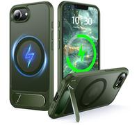 NJROW Magnétique Coque pour iPhone 16e/17e [Support & Chargement sans Fil 2en1] [Flat Béquille Dissimulée] [Militaire Antichoc] Silicone Souple Mat Translucide Case Mince, Vert