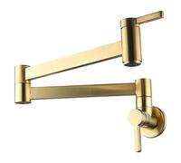 NJRPWAUNK Robinet de Cuisine à Eau Froide Simple en Laiton, Bras pivotants à Double Articulation, Trou Unique, Deux poignées, Montage Mural, Or brossé(Brushed Gold)