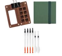 NJTHNTJR Mini kit de peinture aquarelle portable avec palette en bois, carnet de croquis, pinceaux et clips pour artistes peintres