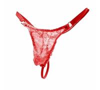 NJUDE String en dentelle Sissy pour homme - Transparent - Respirant - Ultra fin - Avec poche bombée
