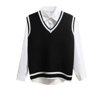 NJUDE Style coréen Mode Femmes Pull Gilet sans Manches Col V Pull Tricoté Femme Printemps Automne Pull Top Tricot Vêtements d'extérieur