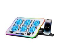 NK Base de Refroidissement Portable Gaming 17" - 10 Modes lumières LED RVB, 6 Ventilateurs Silencieux avec Vitesses réglables, 4 hauteurs réglables, Port USB, Support de téléphone, Refroidissement