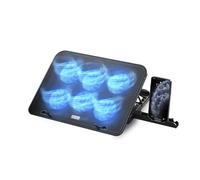 NK Base de Refroidissement Portable - Ventilateur pour Ordinateur Portable 12-17", Réglables en Hauteur, 6 Ventilateurs Silencieux, 2 Ports USB, Refroidissement Rapide, lumière LED Bleue - Noire