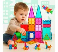 NK Blocs de Construction Magnétiques pour Enfants (48 Pièces) - Pièces Magnétiques 3D Magnetic Tiles, Jouet Éducatif Montessori, Cadeau d'anniversaire Noël pour Enfants