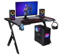 NK Bureau Gaming LED Ergonomique (120X60cm) - Porte-gobelets et Bouteilles, Support pour Casque, Gestion des Câbles, Bureau de Jeu, Plateau 1.5cm (Résistance) Poids Maximum Supporté 100kg