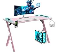 NK Bureau Gaming LED Ergonomique (120X60cm) - Porte-gobelets et Bouteilles, Support pour Casque, Gestion des Câbles, Bureau de Jeu, Plateau 1.5cm (Résistance) Poids Maximum Supporté 100kg - Rose