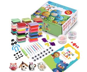 NK Kit d'Argile Polymère à séchage à l'air - 55 Couleurs avec Manuel de Conception illustré, Séchage Rapide et Sûr, avec Accessoires, Moulage et Jeu, Doux, Créativité, Artisanat, Enfants de 3 à 12 ans