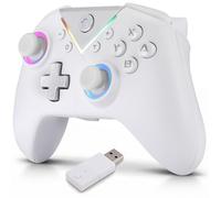 NK Manette Sans Fil Bluetooth pour PC - Compatible avec Switch, Smartphone Android et iOS, 2 Boutons Macro, Double Vibration, 6 Axes, Lumières LED, Couleur Blanche