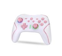 NK Manette Switch sans fil - Switch/OLED/Lite/Pro avec fonction Wake, réglages macro, Bluetooth, 6 axes, fonction turbo, double choc, double vibration, LED indicateurs - Blanc et rose