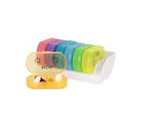 NK Pilulier hebdomadaire 7 jours - 7 boîtes colorées avec double compartiment (14 au total), initiales des jours, couvercle sécurisé, boîte de pilules au format compact, idéal pour les médicaments