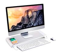 NK Support de Moniteur Portable - Élévateur d'ordinateur en Aluminium antidérapant, 4 Ports de Charge USB, 22 W, jusqu'à 20 Pouces, Poids 10 kg, Couleur argentée