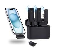 NK Wireless Microphone avec Étui de Chargement - Microphone de Lavalier sans fil pour iPhone/Android/PC/Laptop, Plug&Play, 2 Mics Diffusion en Direct, Vlog/TikTok, avec Réduction Intelligente de Bruit