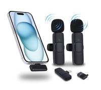 NK Wireless Microphone - Microphone de Lavalier sans Fil pour iPhone/Android/PC/Laptop, Plug&Play, 2 Mics Diffusion en Direct, Podcast, vlog, Youtube/TikTok, avec Réduction Intelligente de Bruit