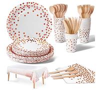 Nkaiso 141pcs Rose Or Party Vaisselle,Kit Vaisselles Anniversaire Assiette Dîner Papier Tasse Serviette, Enfants Party Fête Mariages Baby Shower Noël, 20 invités