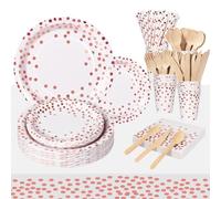 Nkaiso 193 pcs Rose Or Party Vaisselle,Kit Vaisselles Anniversaire Assiette Dîner Papier Tasse Serviette Couverts Jetables, Enfants Party Fête Mariages Baby Shower Noël, 20 invités
