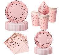Nkaiso 50 Pcs Rose et Rose Or Assiette Jetable Anniversaire -10 invités | 10 Assiettes Plates, 10 Assiettes Dessert, 10 Gobelets, 20 Serviettes - Pour Anniversaire, Mariage, Decoration Party