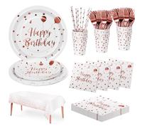 Nkaiso Anniversaire Party Vaisselle, 20 invités Rose Or Kit Vaisselles Anniversaire Assiette Dîner Papier Tasse Serviette Réutilisable Couverts Décorations fête Enfants