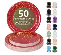 Nkaiso Assiette Jetable Anniversaire, 50 Pièces Bordeaux Or Vaisselle en carton - 25 Assiettes Plateaux 23cm & 25 Assiettes Dessert 18cm - Pour Mariage, Anniversaire & Événements