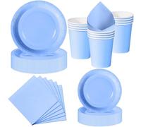 Nkaiso Set de Vaisselle Jetable 50 Pièces Bleu Ciel - 10 Assiettes 23cm, 10 Assiettes 18cm, 10 Gobelets, 20 Serviettes - Pour Baby Shower, Fille, Anniversaire - 10 Invités