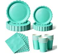 Nkaiso Set de Vaisselle Jetable 50 Pièces Bleu-vert 10 Personnes | Service Tout - 10 Assiettes Plates, 10 Assiettes Dessert, 10 Gobelets, 20 Serviettes - Pour Anniversaire, Mariage, Fête