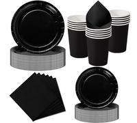 Nkaiso Set de Vaisselle Jetable 50 Pièces Noire Élégante - 10 Assiettes 23cm, 10 Assiettes 18cm, 10 Gobelets, 20 Serviettes - Pour Anniversaire, Mariage, Soirée - 10 Invités