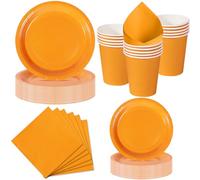 Nkaiso Set de Vaisselle Jetable 50 Pièces Orange Vif - 10 Assiettes 23cm, 10 Assiettes 18cm, 10 Gobelets, 20 Serviettes - Pour Halloween, Anniversaire Enfant, Fête Automne - 10 Invités