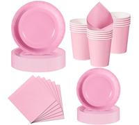 Nkaiso Set de Vaisselle Jetable 50 Pièces Rose Pâle - 10 Assiettes 23cm, 10 Assiettes 18cm, 10 Gobelets, 20 Serviettes - Pour Anniversaire Garçon, Baby Shower, Fête Plage - 10 Invités