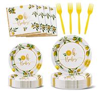 Nkaiso Vaisselle de fete, 96 Pièces Thème de la Orange Vaisselle Anniversaire Set Comprendre Papier Assiette Couverts Serviettesr, pour Party Decoration Shower Anniversaire Mariage-24 Invités