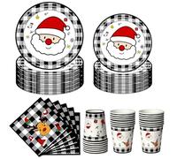 Nkaiso Vaisselle de Fête de Noël, 64 pièces Assiette Carton Jetable Fournitures Set - 16x 23cm & 16x 18cm Assiette en Papier, 16 Verres et 16 Serviettes, pour Décoration Fête Noël, Pour 16 Invités