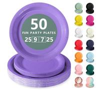 Nkaiso Vaisselle Jetable,50 Pcs Hellviolett Assiette Carton | 25 Assiettes Plateaux 23cm & 25 Assiettes Dessert 18cm - Pour Mariage, Anniversaire & Événements