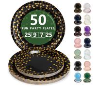 Nkaiso Vaisselle Jetable,50 Pcs Noir Or Assiette Carton | 25 Assiettes Plateaux 23cm & 25 Assiettes Dessert 18cm - Pour Mariage, Anniversaire & Événements