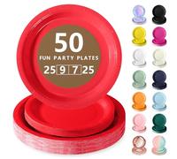Nkaiso Vaisselle Jetable,50 Pcs Rose Vif Assiette Carton | 25 Assiettes Plateaux 23cm & 25 Assiettes Dessert 18cm - Pour Mariage, Anniversaire & Événements