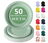 Nkaiso Vaisselle Jetable,50 Pcs Vert Sauge Assiette Carton | 25 Assiettes Plateaux 23cm & 25 Assiettes Dessert 18cm - Pour Mariage, Anniversaire & Événements